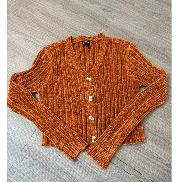 Art Class Girls XL 14/16 Rust Orange Ribbed Chenille Button Front Cardigan