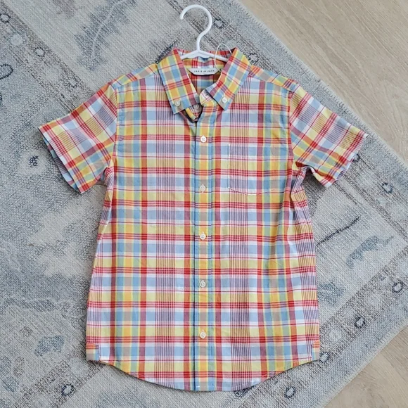 NWOT Janie and Jack Boys Plaid Short Sleeve Button Down Shirt Sz7