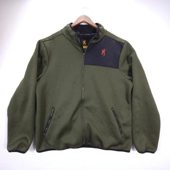 Browning Fleece Jacket Mens XL Olive Green Sherpa Lined Full Zip Outdoor Hunting