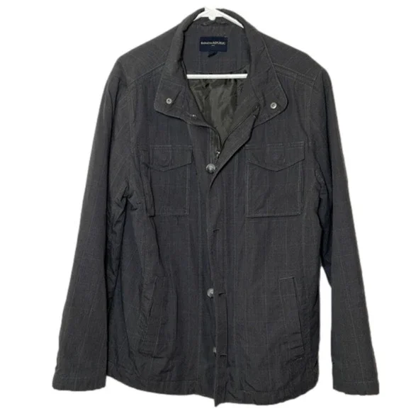 BANANA Republic Glen Plaid Gray Utility Jacket - Size Large