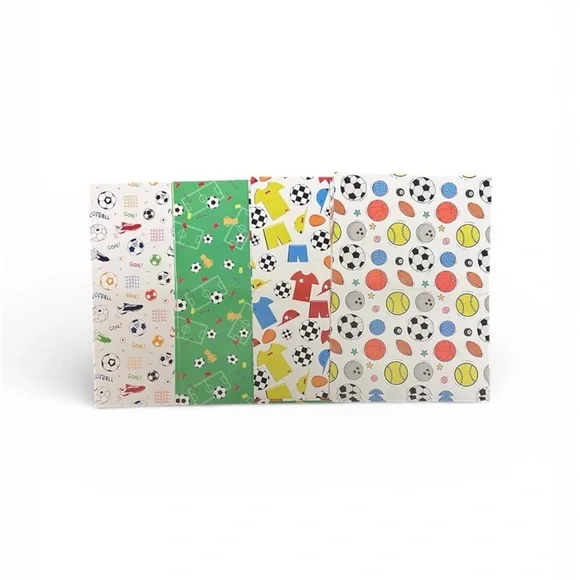 Colorful Sports-Themed Wrapping Paper Set of 12 NWT