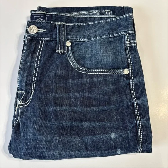 ROCK & REPUBLIC Rider Jeans Men's 34 x 30 BLUE Denim Button Pockets Embroidery
