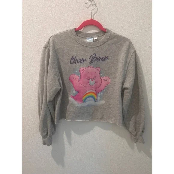 Care Bears‎ Cheer Bear Graphic Cropped Sweatshirt Heather Grey Kids Pullover