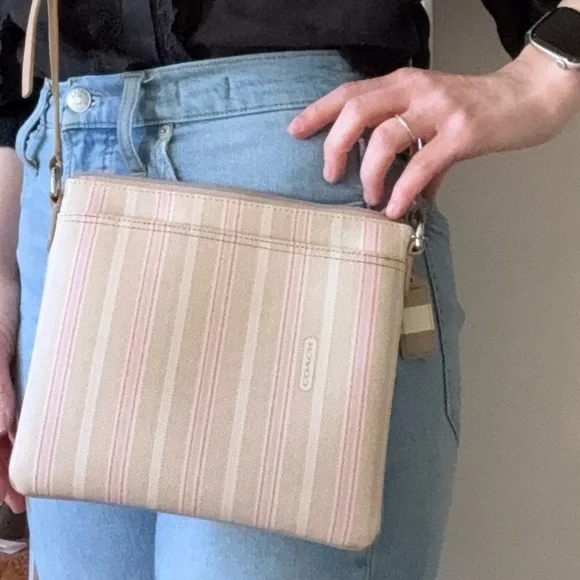 Coach Crossbody Bag with Pink and Cream Stripes