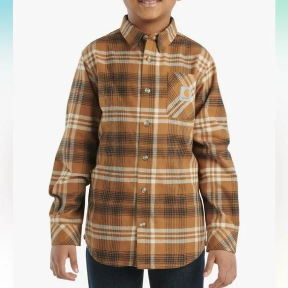 Carhartt Kid's CE8204 Flannel Button Shirt - Boys - Carhartt Brown NEW