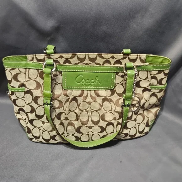 Vintage Coach Signature Pleated East West Gallery Tote Brown Monogram F14281