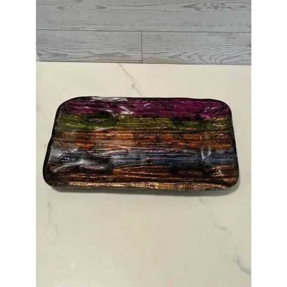 VTG GLASS TRAY …Hand Painted Can be used as a Jewelry Tray or Riser