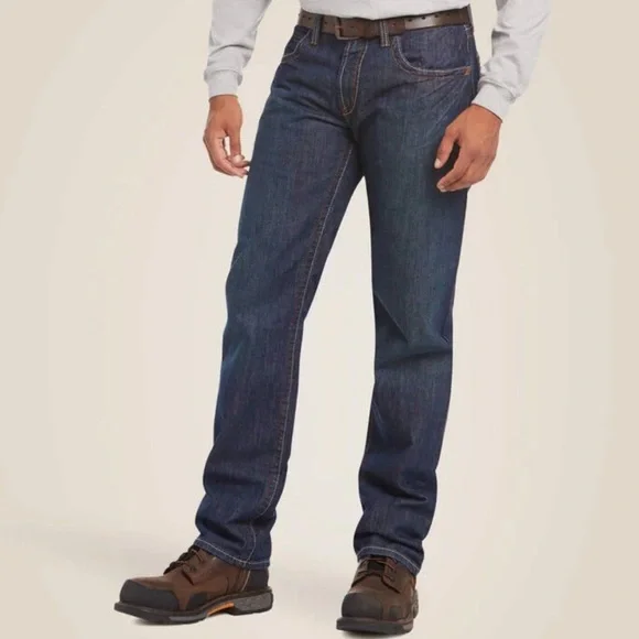 NWT Ariat Men's FR M3 Loose Fit Straight Leg Jeans in a Dark Wash | Size 34x34