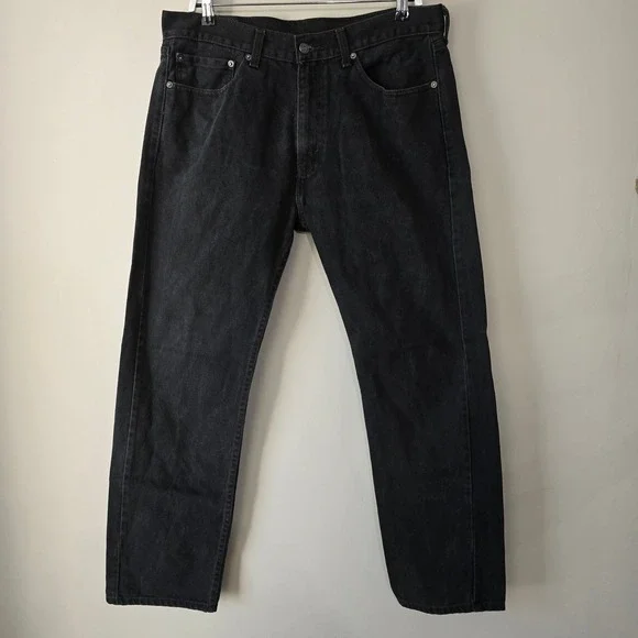 Levis 505 Regular Fit Black Denim Jeans Mens 36x32 Straight Leg 00505-0260