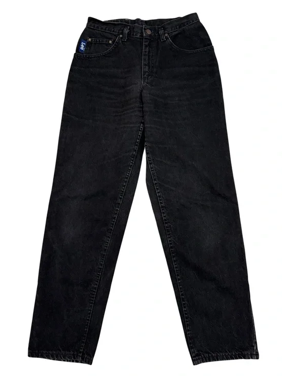 VTG 90s Lee Black Jeans Tapered High Rise USA 30x32 Faded Mens Denim Fits 27x30