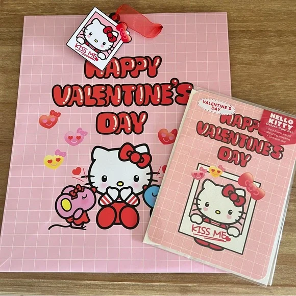 Valentines Day gift bag and greeting card BUNDLE by Sanrio Hello Kitty