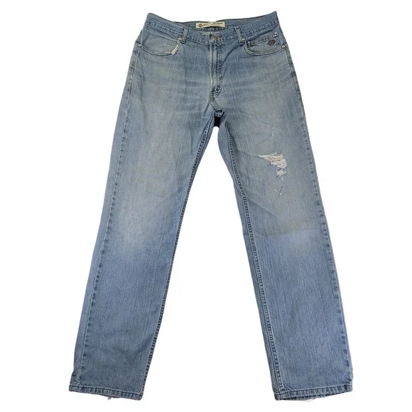 Harley Davidson Mens 36x34 Distressed Straight Leg‎ Jeans Light Wash Blue 11/04