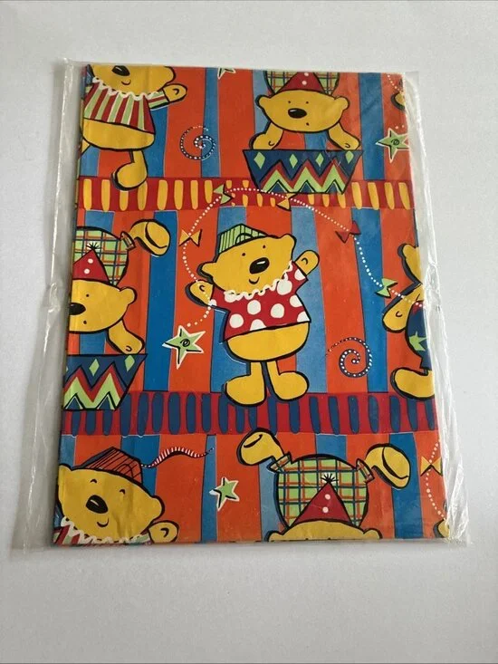Vintage Teddy Bear Birthday Gift Wrap Wrapping Paper 2 Sheets NOS 20x30