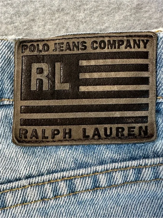 Polo by Ralph Lauren Light Blue Denim Jeans with Black Leather Patch 32x34