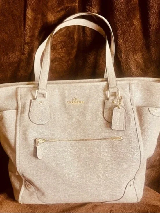 Coach Mickie Metallic Pebble Leather Satchel
