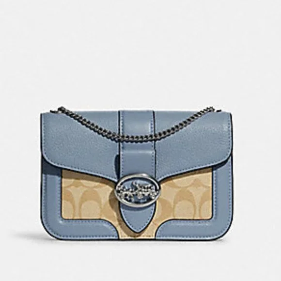 Coach Georgie Crossbody In Signature Canvas Light Khaki / Marble Blue