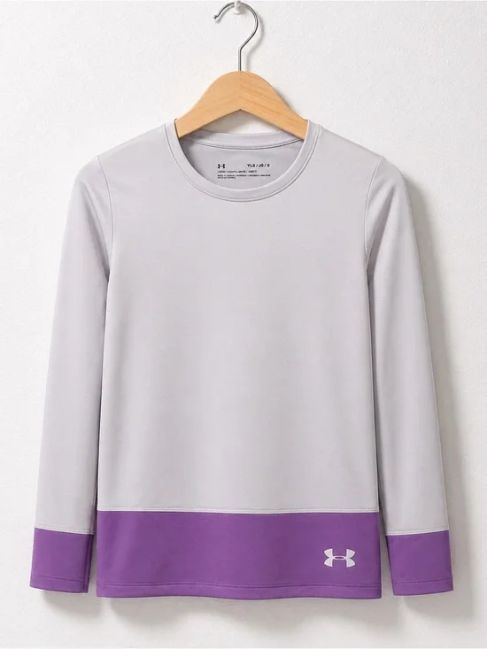 Under Armour Light Lavender and Purple Colorblock Long Sleeve Crewneck Top
