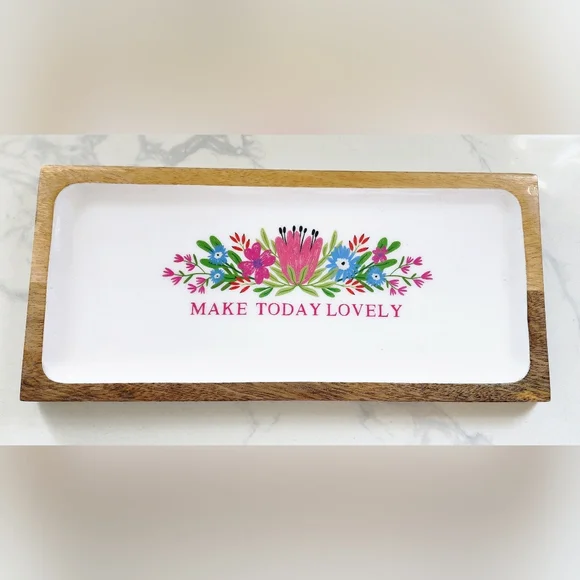 Mango Wood Floral Vanity Tray Platter Catch-all‎ Make Today Lovely New