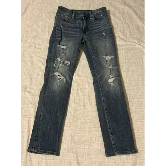 American Eagle Jeans Mens 26 x 28 Slim Distressed‎ Blue Medium Wash