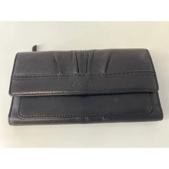COACH LARGE BLACK SMOOTH LEATHER WALLET WITH EMBOSSED LOGO