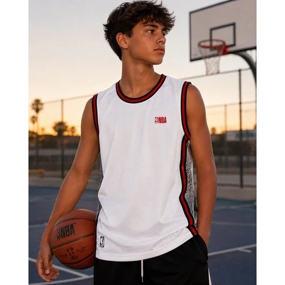 NBA Youth Basketball Jersey Tank Top White Mesh Athletic Sleeveless Shirt 18-20