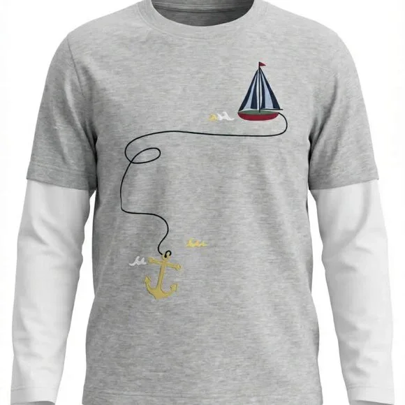 Gymboree NWT SAILING CLUB SailBoat Long Contrast Layered Sleeves T-Shirt 3- 6 mo