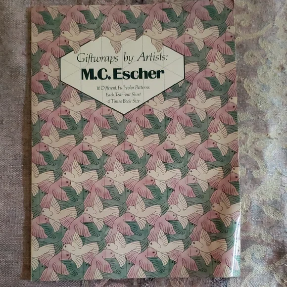 Vintage 80s Book of M.C. Escher Art Gift Wraps with Bird Pattern and 15 More