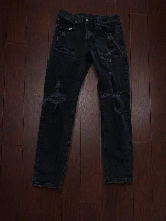 Levi's 531 Black Distressed Jeans Men's 34x34 Straight Fit Denim Pants Faded
