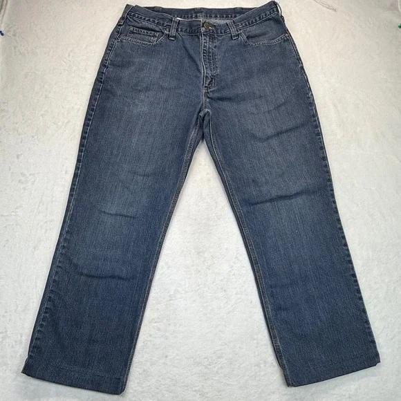 Carhartt Relaxed Fit Jeans Mens Denim‎ Blue Work Pants Size 38x27 Hemmed