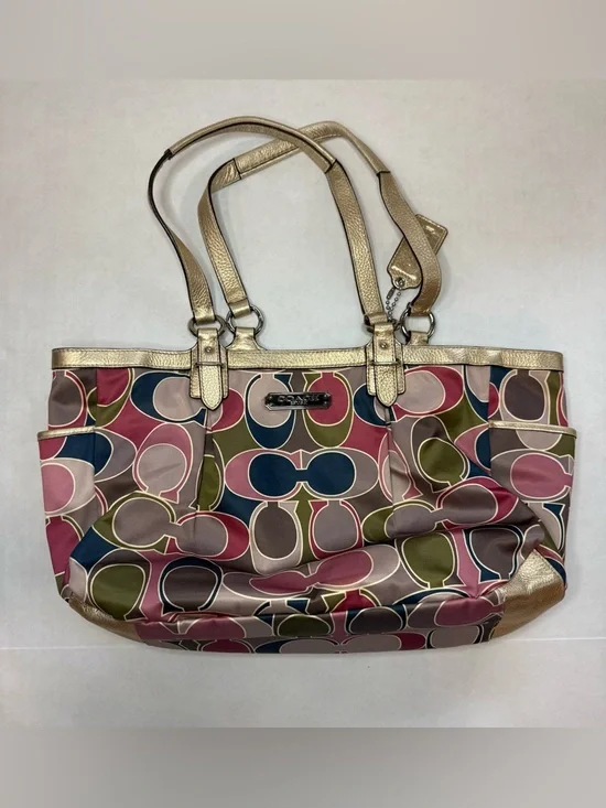 Coach Signature Scarf Sateen Gold Trim Satin Handbag Tote