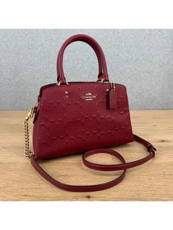 Coach Mini Lillie Carryall Satchel Bag Purse Cherry Red Embossed Leather C7278