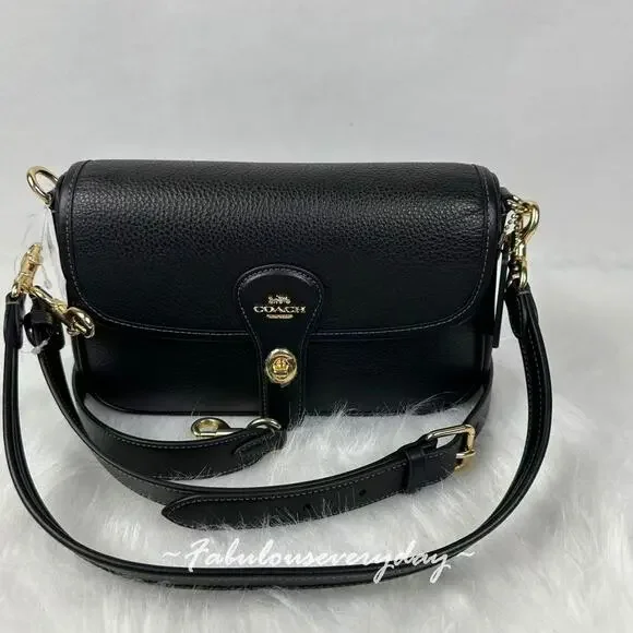 COACH Hadley Shoulder Bag Crossbody In Leather Gold/Black CY683 NWT