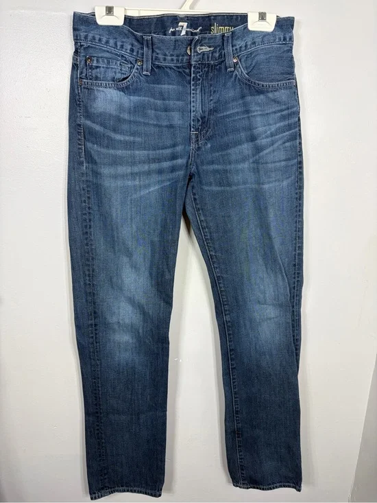 7 For All Mankind Slimmy Slim Straight Mens Jeans Blue Wash 30x32 Designer