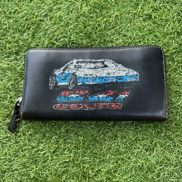 Coach Wallet Coupe Car Accordion Leather Zip Around‎ Clutch Black Sequin