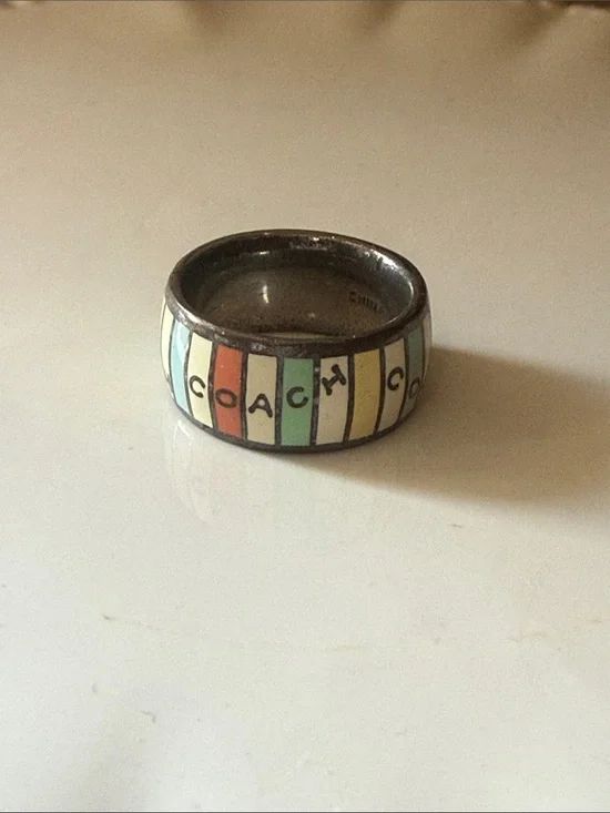COACH Legacy Striped Silver Ring