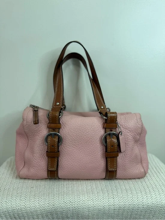 Coach Women's Chelsea Pink Leather Shoulder Bag Brown Strap Accents K0782-F10887