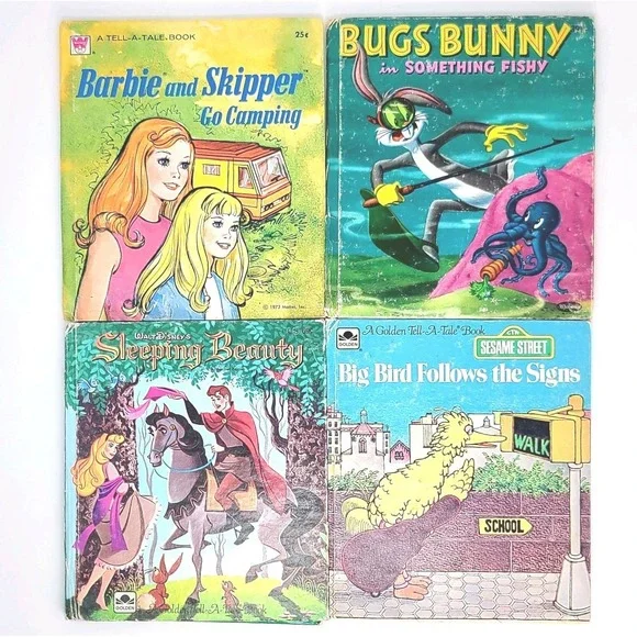 VTG Golden Tell A Tale Books Big Bird Follows Signs & Sleeping Beauty