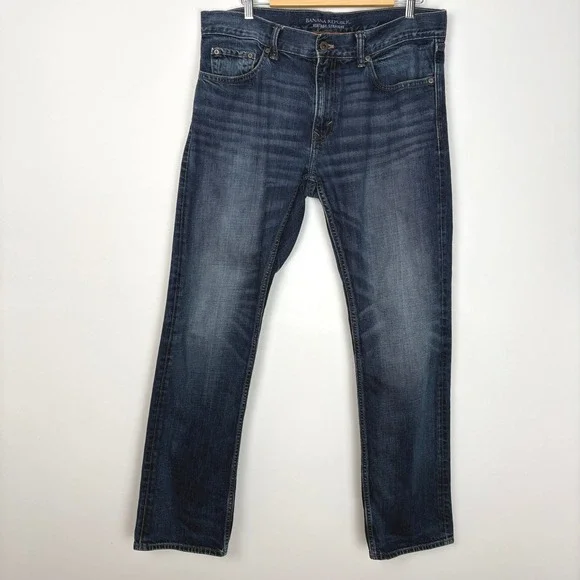 Banana Republic Mens Vintage Straight Denim Blue Jeans Sz 34x32 Whiskered Cowboy