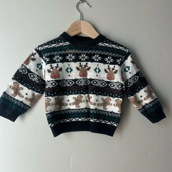 Zara Baby Holiday Sweater Reindeer Fair Isle Christmas Cozy Knit 9-12M Scandi