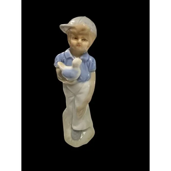 Vintage Boy w/ Bird Figurine Porcelain 6 inches