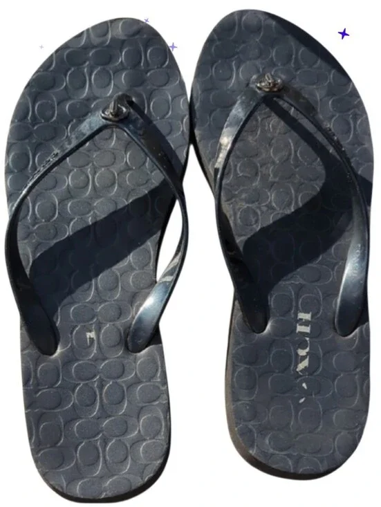 Coach Black Flip Flops with Logo Detail