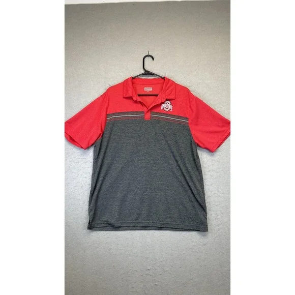 Ohio State Buckeyes Shirt Mens XL Red Gray‎ NCAA College Football Polo Striped