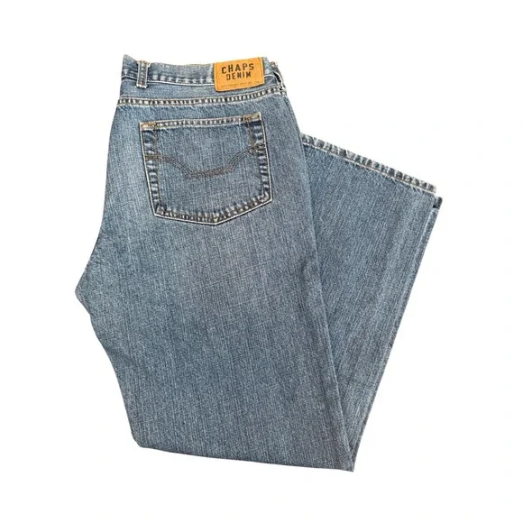 Chaps Denim Mens Straight Fit Blue Jeans Medium Wash 100% Cotton 36x30