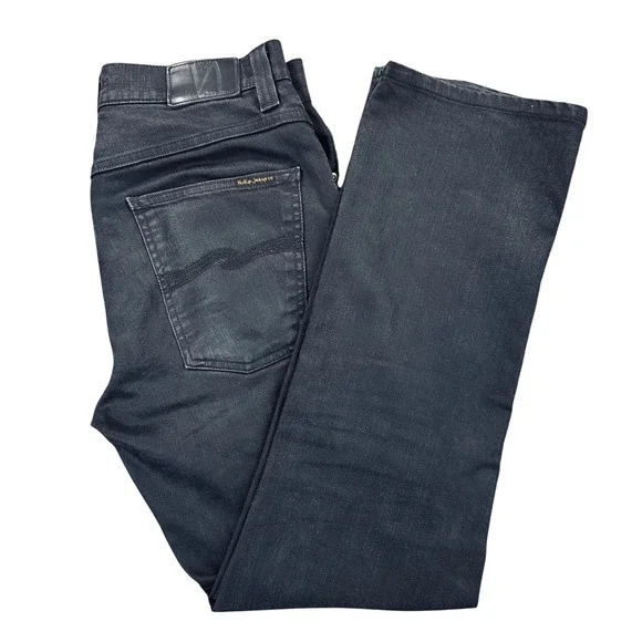 Nudie Jeans Lean Dean Everblack Denim Jeans Men's 34x32 Black Straight Leg Italy