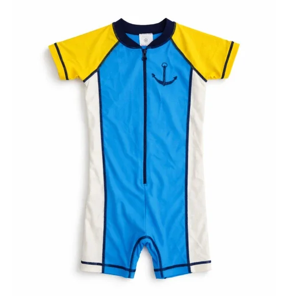 Hanna Andersson Anchor Rash Guard Sun Suit Blue Yellow White Size 80 / 18-24M