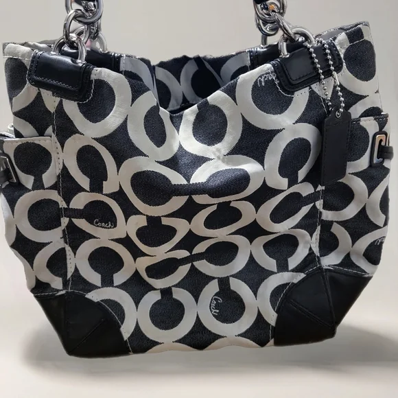 Coach Peyton Opt Art C Denim Drawstring Hobo Tote Bag.