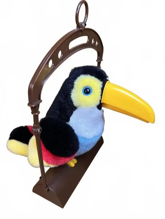 Vintage Plush Repeating Parrot on Swing
