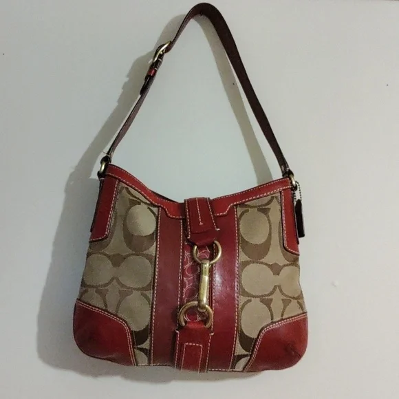 RARE Vintage Coach Y2K Hampton Signature C Hobo – Burgundy Leather Shoulder Bag