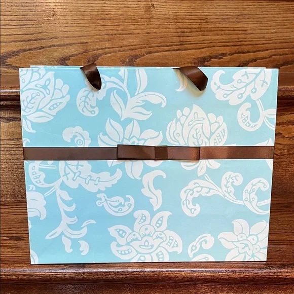 Late 2000s Roobee Blue And White With Brown Ribbon Gift bag