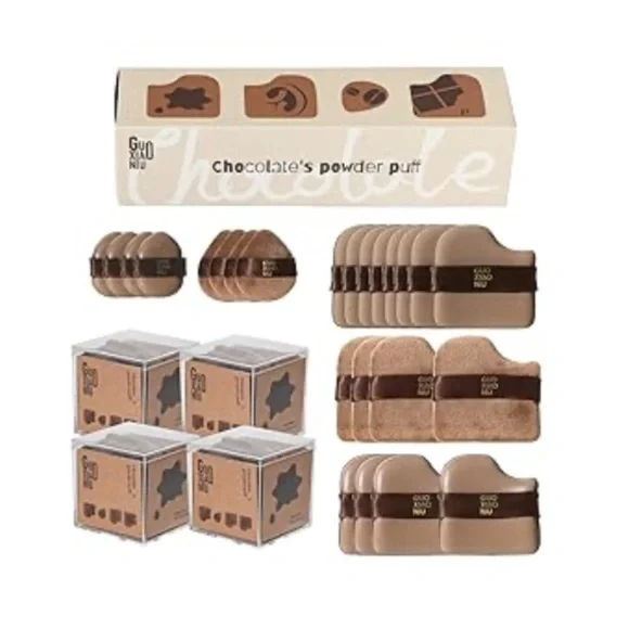 24 piece powder puff set in chocolate brown
